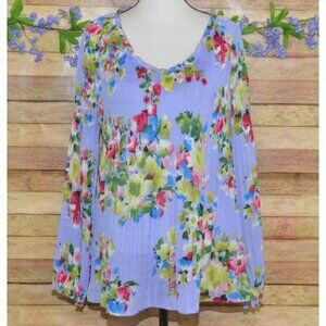 Valerie Stevens Ladies XL Purple Floral Long Sleeve Ruffle Blouse Top Tunic